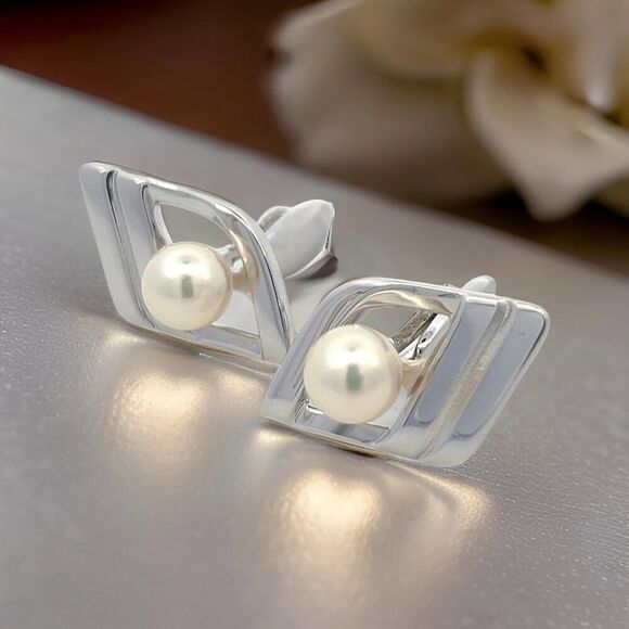 Mikimoto Estate Akoya Pearl Cufflinks Silver 7.50 mm M400 - Picture 1 of 8
